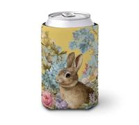 Funda enfriadora de latas de cerveza, bonito conejo vintage y flores pastel para cubrir cerveza, enfriador de cerveza, soporte de bebidas aislado suave para fiestas, playa, eventos, hogar