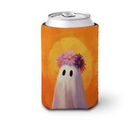 Funda enfriadora de latas de cerveza, bonito fantasma flotante, con corona de margaritas de lavanda, cubierta para latas de cerveza, enfriador de cerveza, soporte de bebidas suave aislado para fiestas