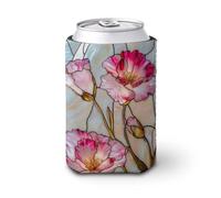Funda enfriadora de latas de cerveza, claveles rosas en vidrieras, enfriador de cerveza, soporte de bebidas aislado suave para fiestas, playa, eventos, hogar