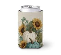 Funda enfriadora de latas de cerveza, color blanco, verde azulado, calabazas, girasoles, rústico, enfriador de cerveza, soporte de bebidas aislado suave para fiestas, playa, eventos, hogar