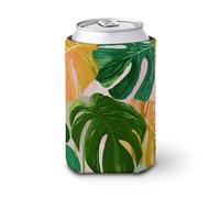 Funda enfriadora de latas de cerveza, coloridas hojas de Monstera verde, rosa y naranja, enfriador de cerveza, soporte de bebidas aislado suave para fiestas, playa, eventos, hogar