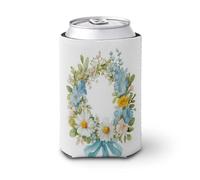 Funda enfriadora de latas de cerveza, corona de flores de acuarela atada con cinta azul claro, enfriador de cerveza, soporte de bebidas aislado suave para fiestas, playa, eventos, hogar