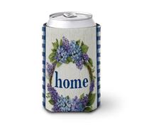 Funda enfriadora de latas de cerveza, corona de flores moradas en panel de madera, enfriador de cerveza, soporte de bebidas aislado suave para fiestas, playa, eventos, hogar