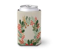 Funda enfriadora de latas de cerveza, corona de Navidad, pino, acebo, bayas rojas, enfriador de cerveza, soporte de bebidas aislado suave para fiestas, playa, eventos, hogar