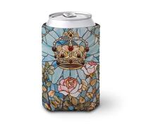 Funda enfriadora de latas de cerveza, corona dorada, rosas, flores, vidrieras, enfriador de cerveza, soporte de bebidas aislado suave para fiestas, playa, eventos, hogar