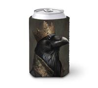 Funda enfriadora de latas de cerveza, cuervo con corona dorada, diseño de fantasía oscura, enfriador de cerveza, soporte de bebidas suave aislado para fiestas, playa, eventos, hogar