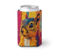 Funda enfriadora de latas de cerveza, diseño de ardilla de arte pop, retro, enfriador de cerveza, soporte de bebidas suave aislado para fiestas, playa, eventos, hogar
