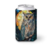 Funda enfriadora de latas de cerveza, diseño de búho sabio con luna llena, enfriador de cerveza, soporte de bebidas aislado suave para fiestas, playa, eventos, hogar