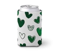 Funda enfriadora de latas de cerveza, diseño de corazones verdes dibujados a mano, línea simple, cubierta para latas de cerveza, enfriador de cerveza, soporte de bebidas aislado suave para fiestas