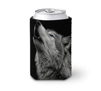 Funda enfriadora de latas de cerveza, diseño de lobo con ojos azules, cubierta para latas de cerveza, enfriador de cerveza, soporte de bebidas aislado suave para fiestas, playa, eventos, hogar
