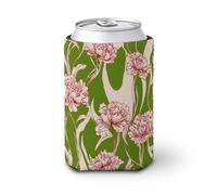 Funda enfriadora de latas de cerveza, diseño floral blanco con flores grandes en verde, enfriador de cerveza, soporte de bebidas aislado suave para fiestas, playa, eventos, hogar