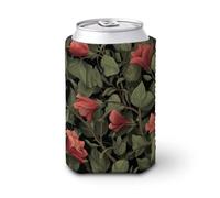 Funda enfriadora de latas de cerveza, flores rojas florales y hojas verdes, enfriador de cerveza, soporte de bebidas aislado suave para fiestas, playa, eventos, hogar