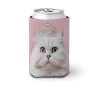Funda enfriadora de latas de cerveza, gato blanco con corona en la cabeza, enfriador de cerveza, soporte de bebidas aislado suave para fiestas, playa, eventos, hogar
