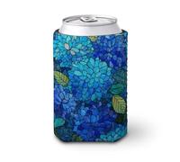 Funda enfriadora de latas de cerveza, hortensias azules en vidrieras geométricas, enfriador de cerveza, soporte de bebidas aislado suave para fiestas, playa, eventos, hogar