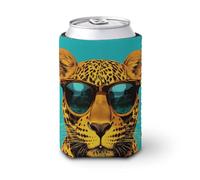 Funda enfriadora de latas de cerveza, leopardo con lentes de sol, enfriador de cerveza, soporte de bebidas aislado suave para fiestas, playa, eventos, hogar