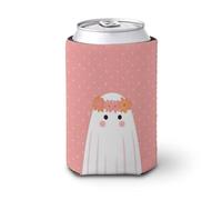 Funda enfriadora de latas de cerveza, lindo fantasma con corona de flores, enfriador de cerveza, soporte de bebidas aislado suave para fiestas, playa, eventos, hogar