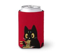 Funda enfriadora de latas de cerveza, lindo gato negro comiendo fideos ramen, enfriador de cerveza, soporte de bebidas aislado suave para fiestas, playa, eventos, hogar