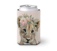Funda enfriadora de latas de cerveza, lindo león con corona de flores, cubierta de acuarela, enfriador de cerveza, soporte de bebidas aislado suave para fiestas, playa, eventos, hogar