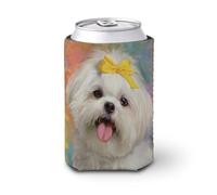 Funda enfriadora de latas de cerveza, lindo perro Shih Tzu blanco, enfriador de cerveza, soporte de bebidas aislado suave para fiestas, playa, eventos, hogar