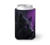 Funda enfriadora de latas de cerveza, lobo negro con ojos morados, enfriador de cerveza, soporte de bebidas aislado suave para fiestas, playa, eventos, hogar