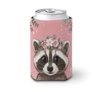 Funda enfriadora de latas de cerveza, mapache con corona de flores, enfriador de cerveza, soporte de bebidas aislado suave para fiestas, playa, eventos, hogar