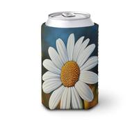 Funda enfriadora de latas de cerveza, margarita simple con pétalos blancos y centro amarillo, enfriador de cerveza, soporte de bebidas aislado suave para fiestas, playa, eventos, hogar