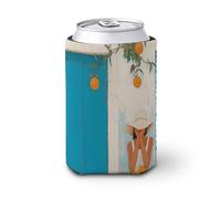 Funda enfriadora de latas de cerveza, mujer con sombrero de sol, enfriador de cerveza, soporte de bebidas aislado suave para fiestas, playa, eventos, hogar