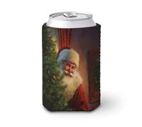 Funda enfriadora de latas de cerveza, Papá Noel junto al árbol de Navidad, enfriador de cerveza, soporte de bebidas aislado suave para fiestas, playa, eventos, hogar