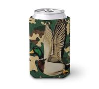 Funda enfriadora de latas de cerveza, pato Mallard volando sobre camuflaje verde y marrón, enfriador de cerveza, soporte de bebidas aislado suave para fiestas, playa, eventos, hogar