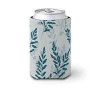 Funda enfriadora de latas de cerveza, patrón de ramas de helecho, gris claro y azul, enfriador de cerveza, soporte de bebidas aislado suave para fiestas, playa, eventos, hogar