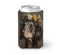 Funda enfriadora de latas de cerveza, perro gris con corona de flores, cubierta victoriana antigua para latas de cerveza, enfriador de cerveza, soporte de bebidas aislado suave para fiestas, playa