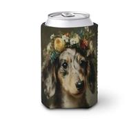 Funda enfriadora de latas de cerveza, perro gris y blanco con corona de flores, enfriador de cerveza, soporte de bebidas aislado suave para fiestas, playa, eventos, hogar