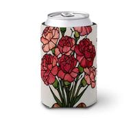 Funda enfriadora de latas de cerveza, ramo de vidrieras de claveles rosas y rojos, enfriador de cerveza, soporte de bebidas aislado suave para fiestas, playa, eventos, hogar