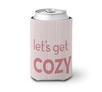 Funda enfriadora de latas de cerveza, texto Let's Get Cozy on White Pink Stripes Can Cover Beer Cooler Soft Insulated Beverage Holder for Party Beach Event Home