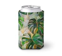 Funda enfriadora de latas de cerveza, vidrieras grandes, hojas de Monstera, cubierta para latas de cerveza, enfriador de cerveza, soporte de bebidas aislado suave para fiestas, playa, eventos, hogar