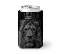 Funda enfriadora para latas de cerveza, diseño de león majestuoso con una corona, enfriador de cerveza, soporte de bebidas aislado suave para fiestas, playa, eventos, hogar