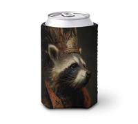 Funda enfriadora para latas de cerveza, diseño de mapache con corona, enfriador de cerveza, soporte de bebidas aislado suave para fiestas, playa, eventos, hogar