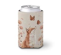 Funda enfriadora para latas de cerveza, Red Fox Among Tall Wildflowers Orange Butterflies Can Cover Beer Cooler Soft Insulated Beverage Holder for Party Beach Event Home