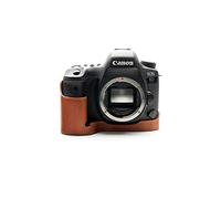Funda Eos 6D Mark II, hecha a mano de cuero auténtico de media cámara para Canon Eos 6D Mark II versión de apertura inferior con correa de mano (LavaBrown)