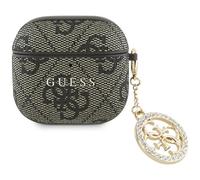 Funda Estuche Airpods 4 Guess Artificial Braun Logo Metal Cadena Estrás Dorado