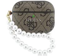 Funda Estuche Airpods Pro 3 Guess Piel Artificial Marrón Logo Dorado Con Cadena