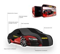 MOMO - Funda Cubre Coche, Talla L, 3 Capas Impermeables para Exterior, Protección UV, Protege contra Polvo y Heladas, de Color Negro/Gris con Logo
