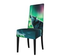Funda extraíble para silla de comedor con diseño de lobos de WHJSSF Howl en la aurora boreal, suave y cómoda, protege las sillas para sala de estar, mesa de comedor y cocina
