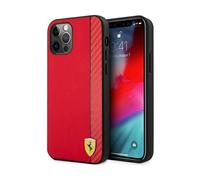 Funda Ferrari FESAXHCP12MRE On Track Carbon Stripe, Rojo - iPhone 12 / 12 Pro