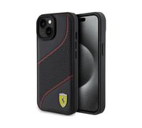 Funda Ferrari Ondas Perforadas Metal Logo Negro - iPhone 15