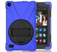 Funda Fire 7 2015 Híbrido Tres Capas Funda Carcasa con Correa de Mano y 360 Rotación Kickstand para Fire 7 Inch Tablet (5th Generation, 2015 Releas) (Azul oscuro)