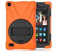 Funda Fire 7 2015 Híbrido Tres Capas Funda Carcasa con Correa de Mano y 360 Rotación Kickstand para Fire 7 Inch Tablet (5th Generation, 2015 Releas) (Naranja)