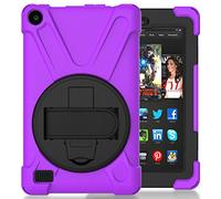 Funda Fire 7 2015 Híbrido Tres Capas Funda Carcasa con Correa de Mano y 360 Rotación Kickstand para Fire 7 Inch Tablet (5th Generation, 2015 Releas) (Morado)
