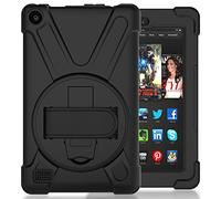 Funda Fire 7 2015 Híbrido Tres Capas Funda Carcasa con Correa de Mano y 360 Rotación Kickstand para Fire 7 Inch Tablet (5th Generation, 2015 Releas) (Negro)