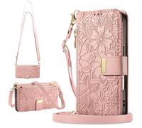 Funda Flor para Huawei Pura 80 Pro, Carcasa magnética con Correa Cruzada, Bolso de Mano con Bolsillo y Cremallera para Huawei Pura 80 Pro-Rosa